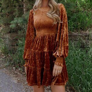 Baltic Born Kele Crushed Velvet Mini Dress | Light Copper Size SS